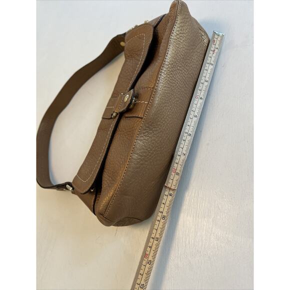 Fossil Tan/Gold Pebbled Leather Handbag Bag Purse #75082 Key Charm Classic READ - Picture 14 of 16